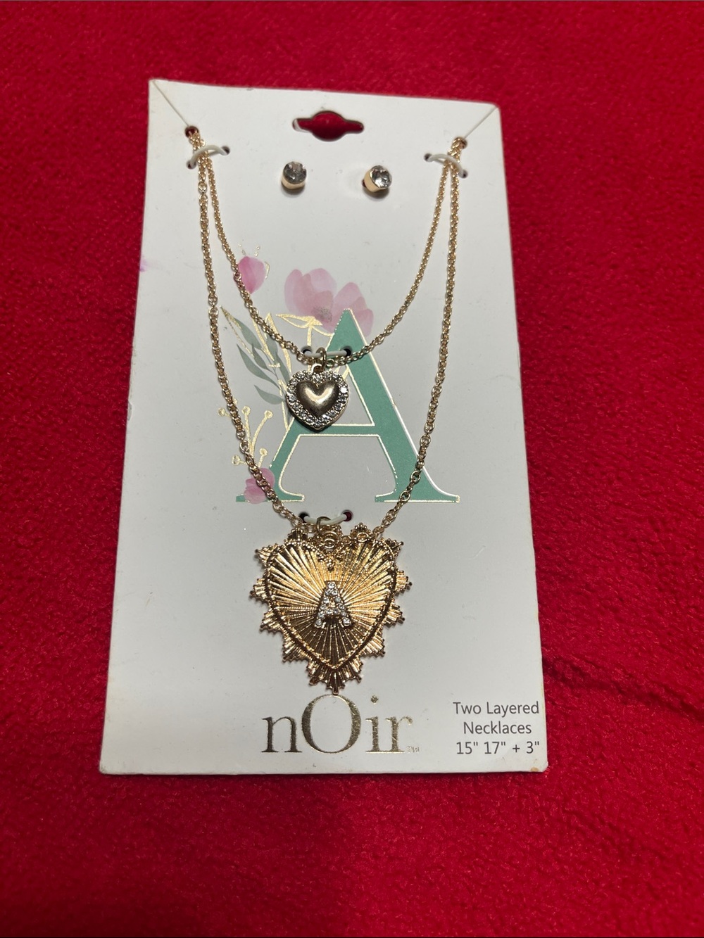 nOir Gold Layered Letter A Initial Heart Necklace Earring Set NWT woman’s